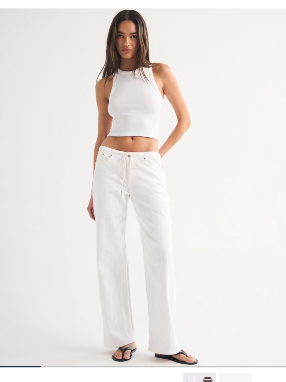 Abercrombie Women's White Low Rise, Ultra-Loose, Linen-Blend Denim